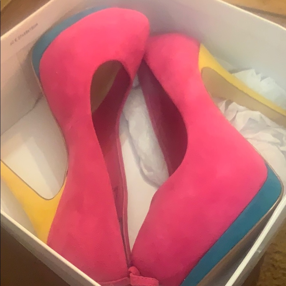 Steve Madden heels . Blue , pink and yellow . 😍